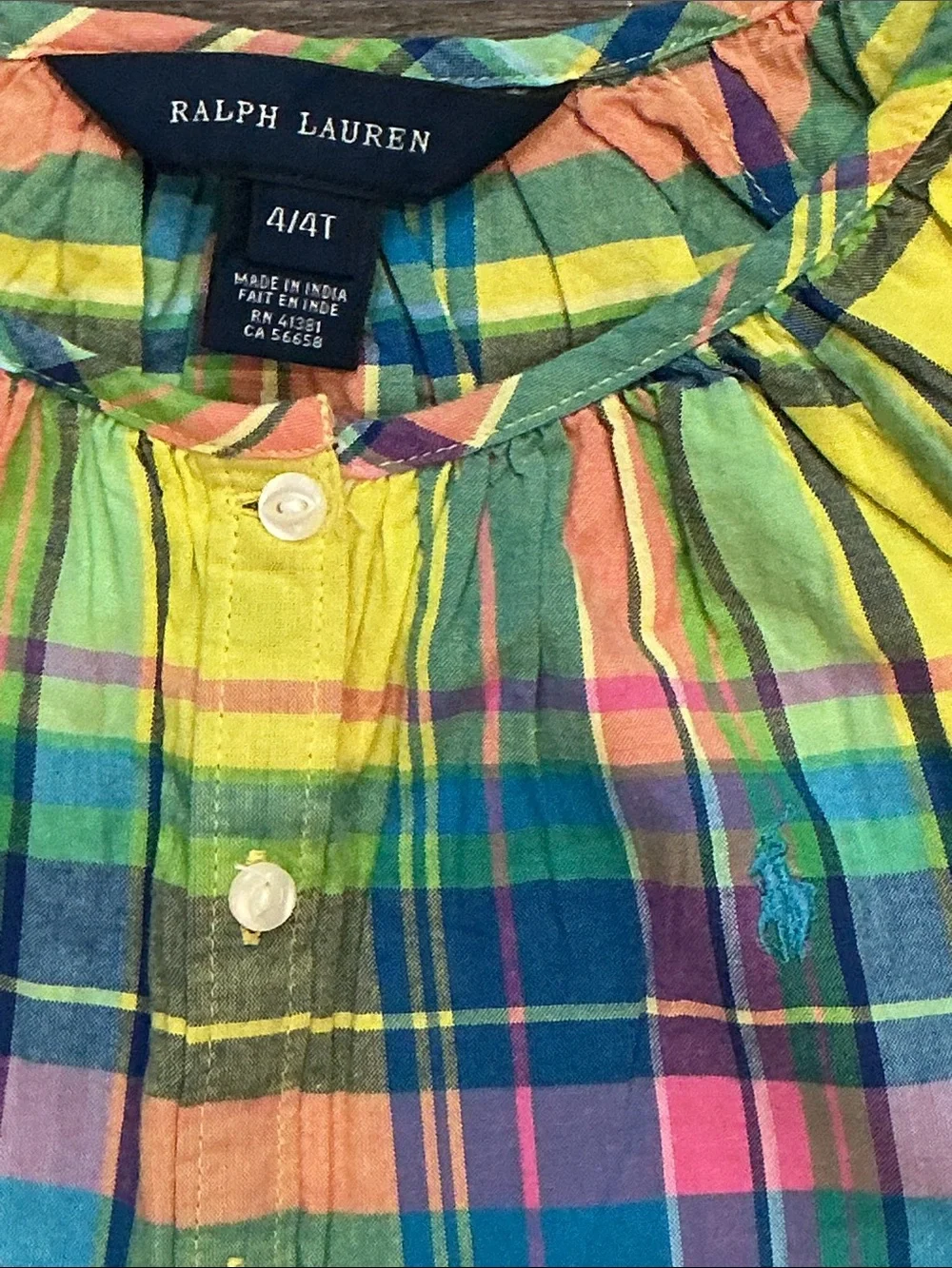 Authentic Ralph Lauren designer 100% cotton girls signature plaid top sz 4